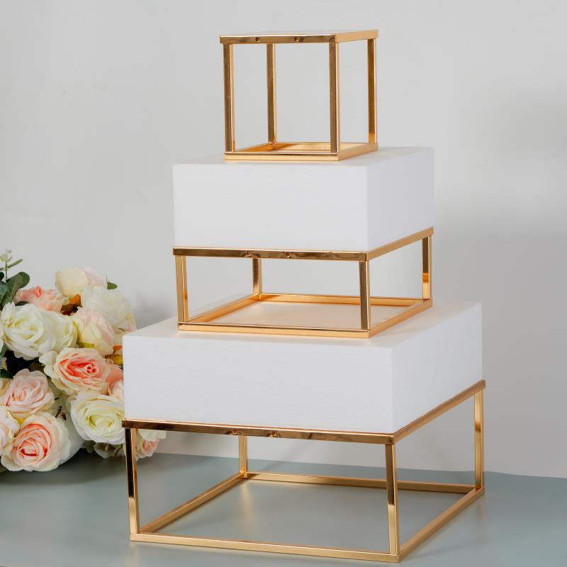Moderno hierro pastel soporte boda creativo redondo cuadrado bandeja apoyos pastel tienda ORO retro placa de la torta