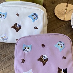 Ins新品可爱い刺繍猫ポーチポータブル口紅クッション少女精致収納バッグ大容量