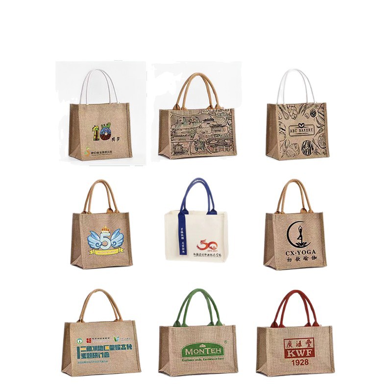 Bolsa de lino personalizada diy regalo de mano de compras bolsa de yute de gran capacidad bolsa de lino portátil bolsa de lino personalizada