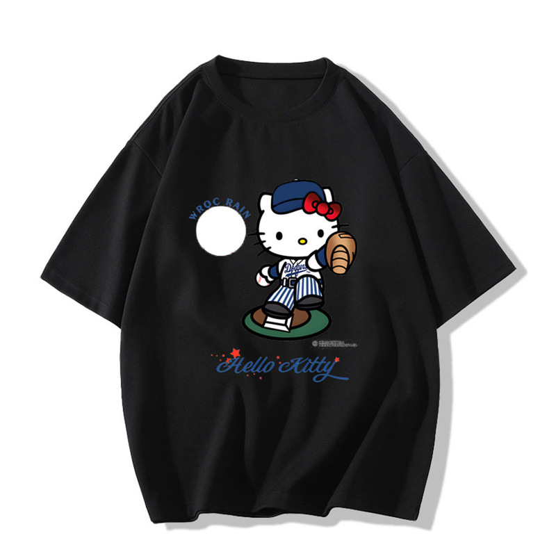 Pure Cotton Japanese Style Cartoon Animation Hello KittyT-Shirt Women's Summer New Round Neck Loose All-match Casual Style