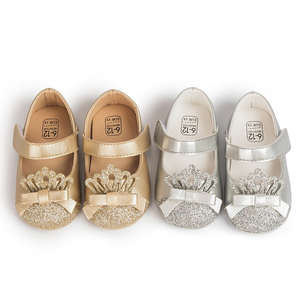 Transfronteriza nueva moda con lentejuelas corona princesa zapatos de dama zapatos de niños pequeños zapatos de niño de fondo suave antideslizante zapatos de bebé