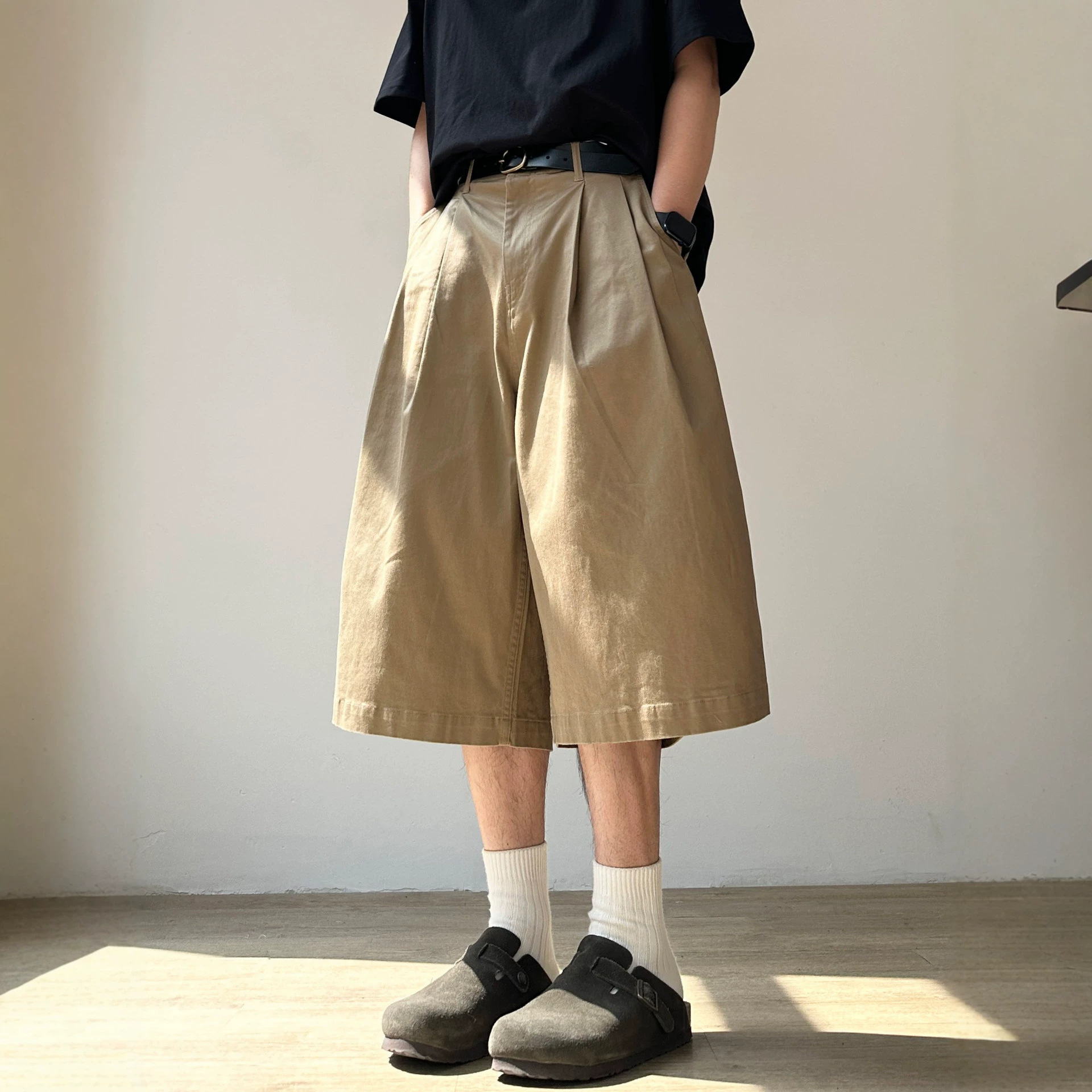 2026夏季日系复古七分阔腿裤子男女夏季休闲宽松百搭工装潮流短裤
