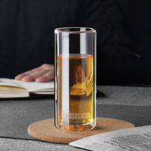 富光玻璃杯透明双层杯子办公家用水杯无盖加厚茶杯简约可印制LOGO