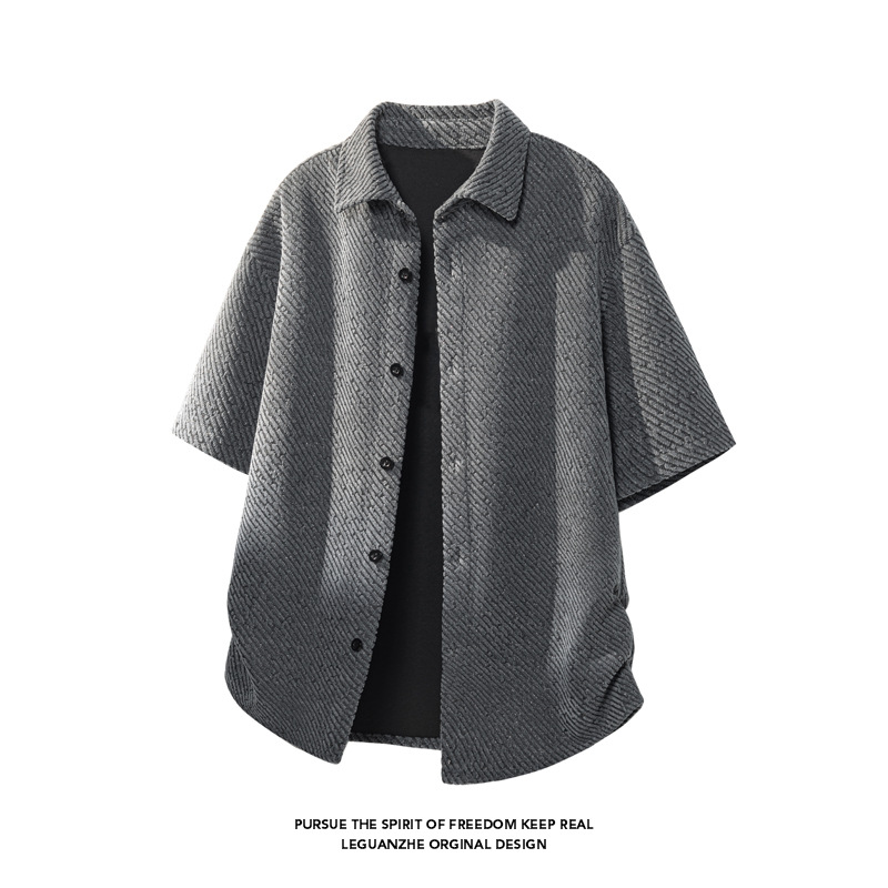 Oversize Casual Basic Shor-sleeve Shir, Unisex, Hong Kong Syle, Rendy, Loose And Versaile, Five-quarer Sleeve_voghion.com