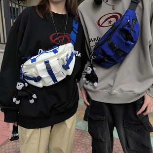 Korean Version Ins Men's Versatile Harajuku Style Nylon Chest Bag Hong Kong Style Casual Crossbody Bag Women's Japanese Trendy Brand Cycling Waist Bag