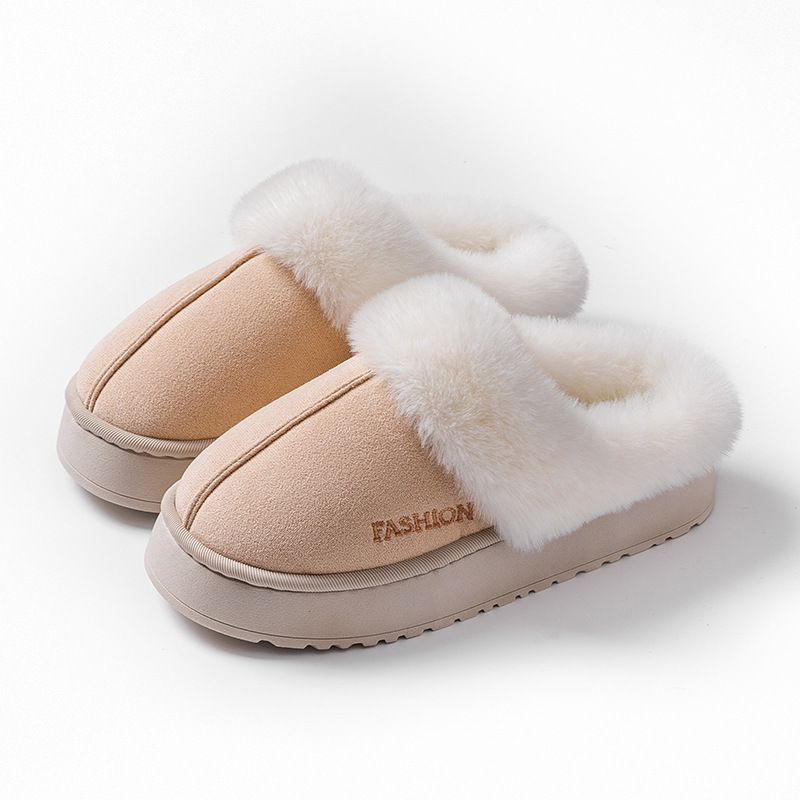 Zapatillas de algodón rojo para mujeres otoño y invierno en el hogar dormitorio calentamiento zapatos de lana suave cómodos zapatos de terciopelo al por mayor