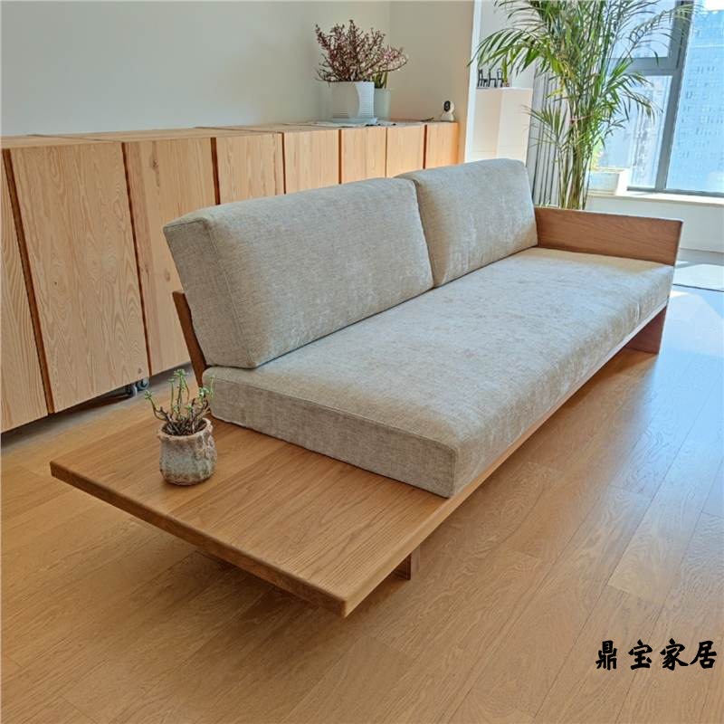 Nordic Small Apartment Japanese-Style Solid Wood Sofa Wabi-Sabi Style Living Room Fabric Hotel Homestay Three-Person Modern Combination Reception