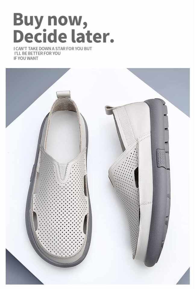 Dép sandal nam da bò đế bằng mũi tròn kiểu lười thoáng khí, đế cao 1 cm — Trắng CB9926-2, Đen CB9926-2 chi tiết 7