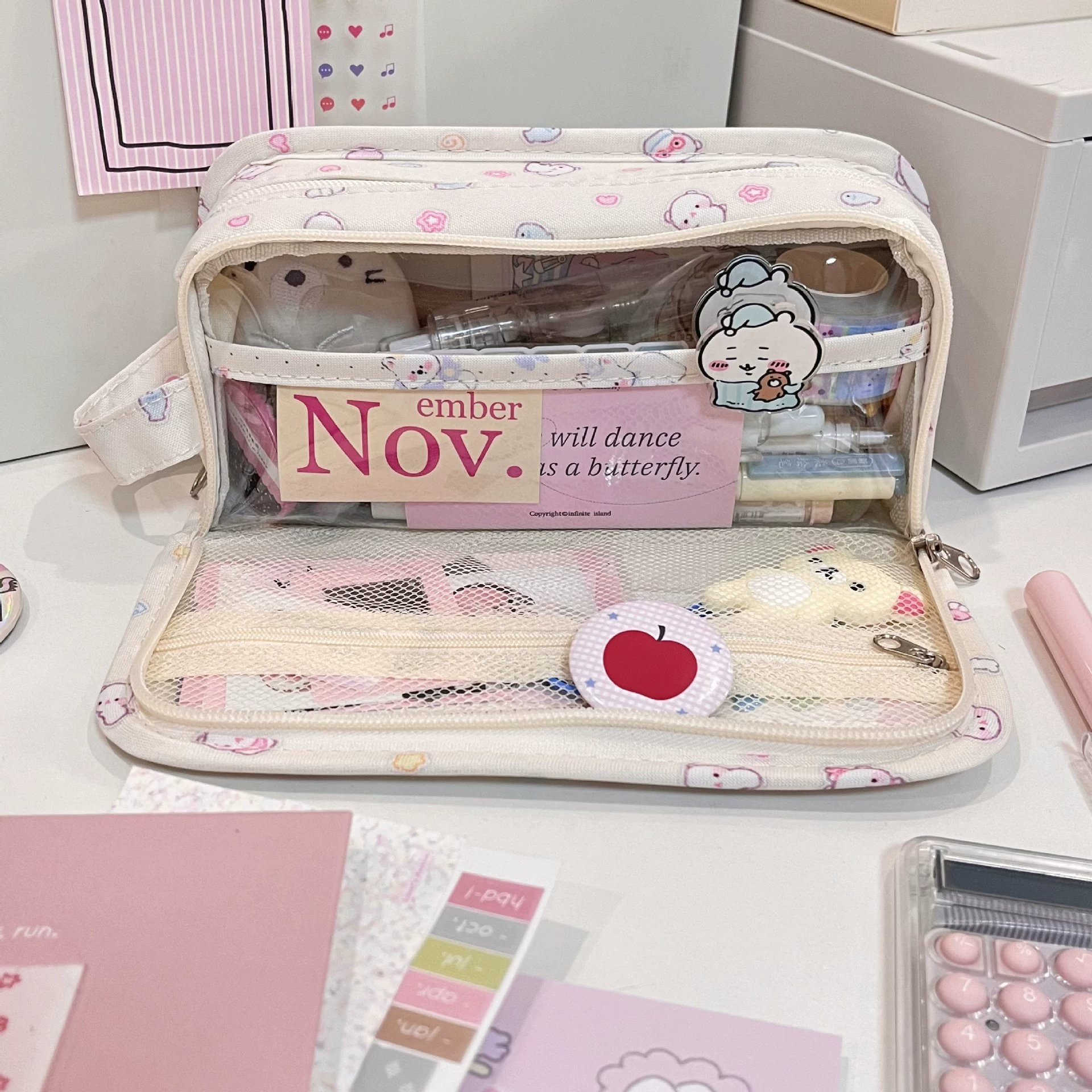 High quality handheld capacious storage system for students, universal pencil case, with little bears
