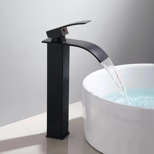 Nordic stainless steel copper core high square waterfall hot and cold water faucet washbasin kitchen basin anti-splash universal single hole