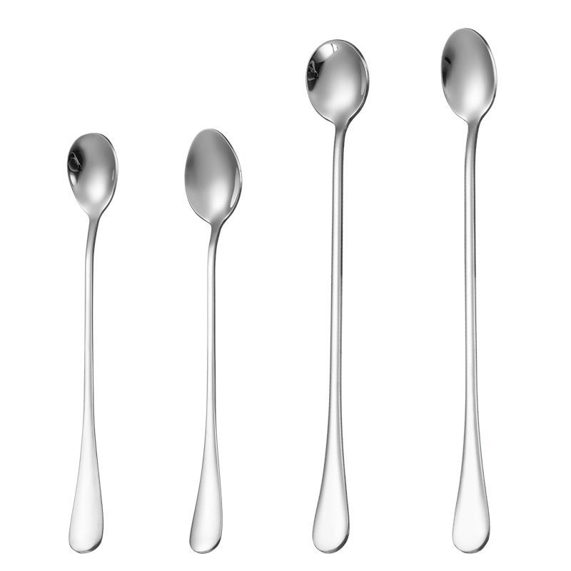 1010 Stainless Steel Bar 304 Lengthened Cocktail Ice Spoon Household Stirring Thickened round Spoon Tableware Wholesale Spot