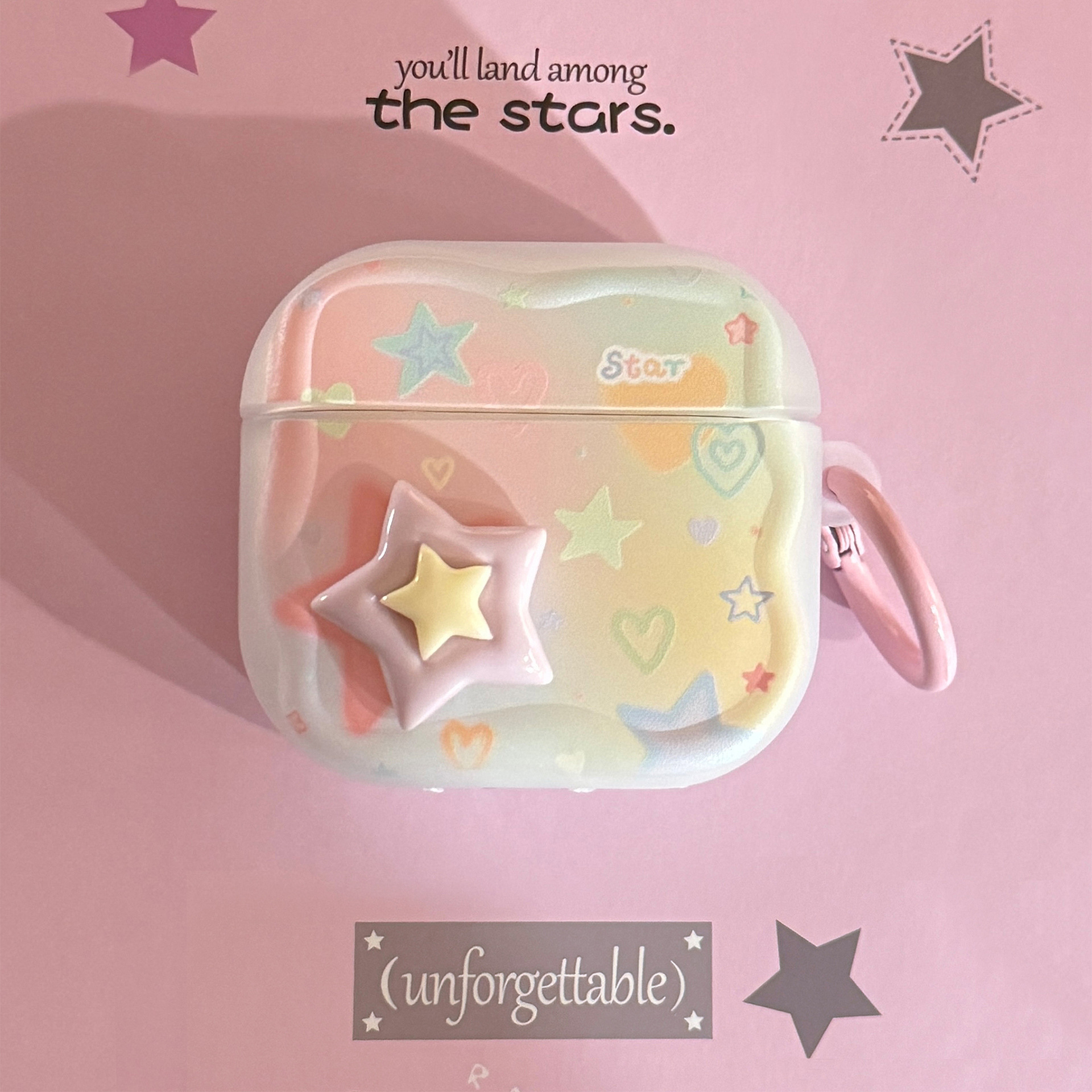 Color graffiti estrella estereoscópica airpods auriculares pro2 funda inalámbrica bluetooth 4 generación 1 anillo colgante 3