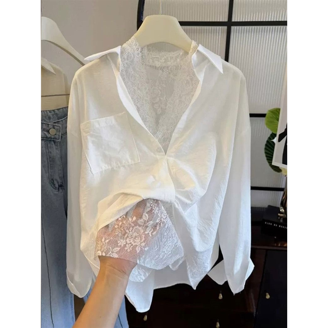 Weißes Hemd mit Spitzensaum für Damen – Raffinierter, vielseitiger Lagenlook, einzigartiger und stilvoller Look_voghion.com