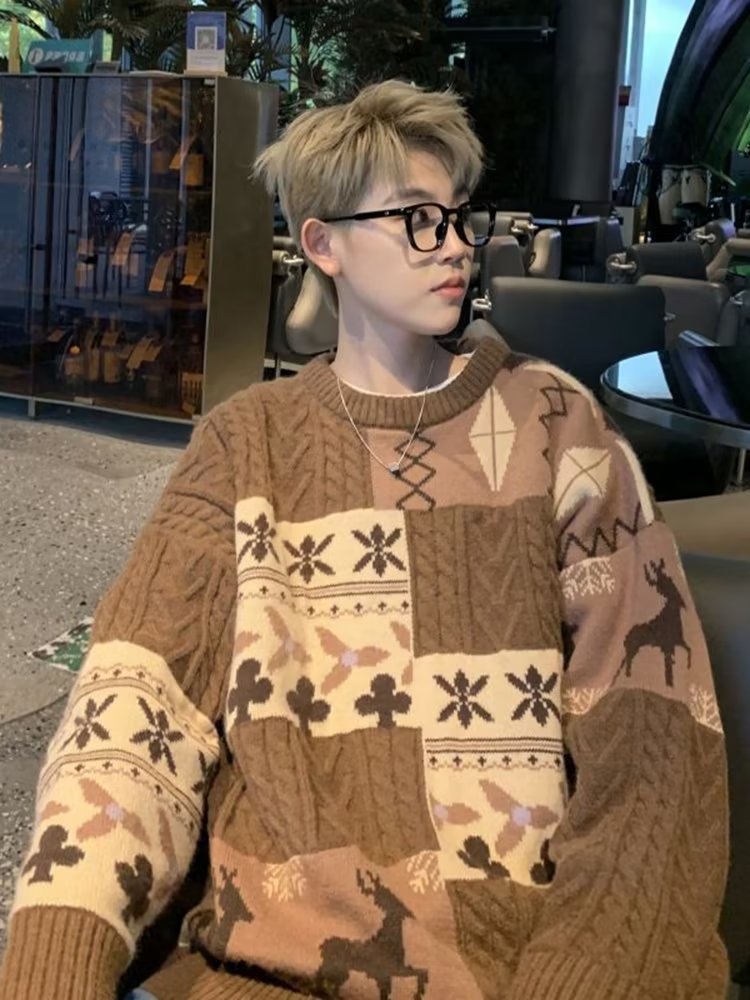 Suéter grueso de invierno de otoño e invierno para hombres, tendencia coreana, suéter de punto japonés suelto, chaqueta de suéter perezoso estilo Hong Kong