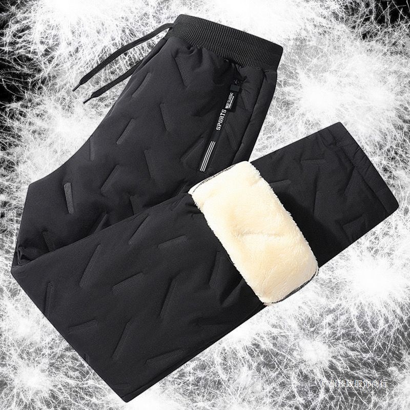 Men's fleece-lined cotton pants, winter style, thickened, loose fit, plus size, warm and cold-proof, high-waisted, extra thick.