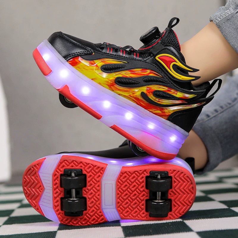 Обувь Heelys для мальчиков, роликовые туфли 2025 года, новый стиль для девочек, детские четырехколесные коньки с мигающей подсветкой, перезаряжаемая обувь