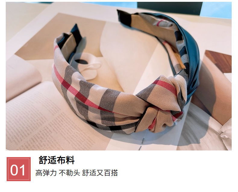 Retro Lattice Double-layer Bow Twisted Headband display picture 19