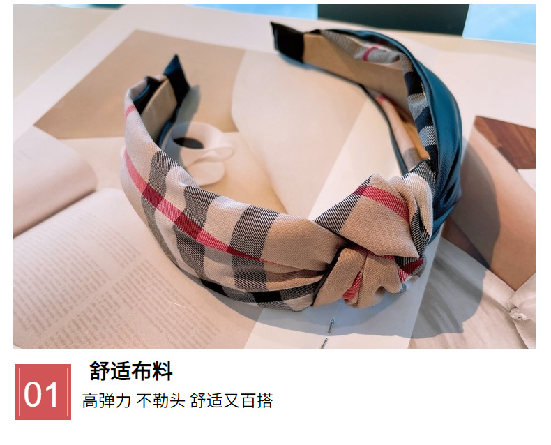 120g Weight Headwear Classification Festival Occasion Bow Knot Pattern Women'S Gender Retro Style Retro Lattice Double-layer Bow Twisted Headband 9