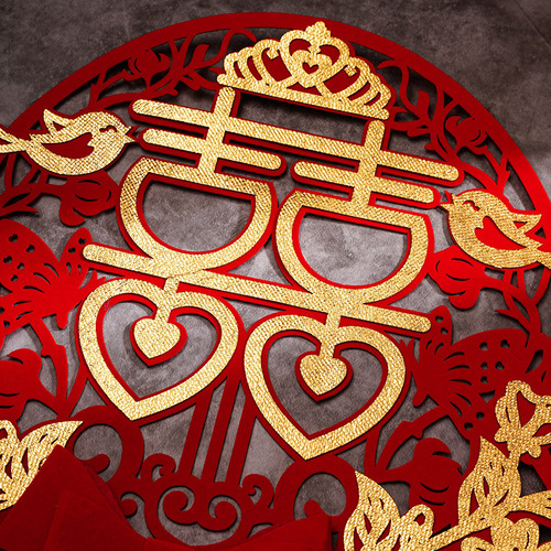 Three-dimensional happy character stickers for wedding room layout, door decoration, door stickers, female bedroom 囍 character set, wedding supplies wholesale
