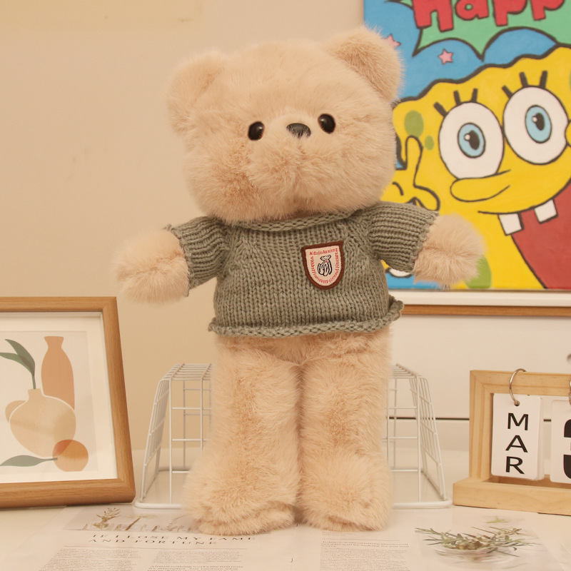 Vestido de visón dorado, pajarita, oso de peluche, muñeco de peluche, muñeca de oso, juguete para niños, regalo para novio y novia