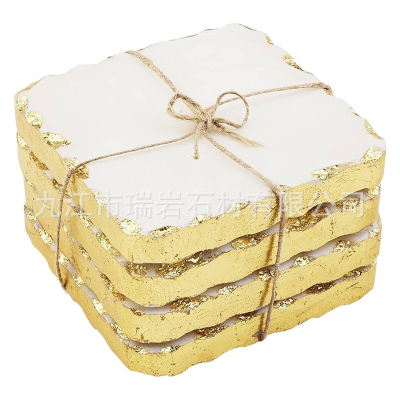 Fabricantes al por mayor almohadillas de taza de mármol natural borde de plata cuadrado cubierta de almohadillas de taza redonda Amazon transfronterizo exclusivo