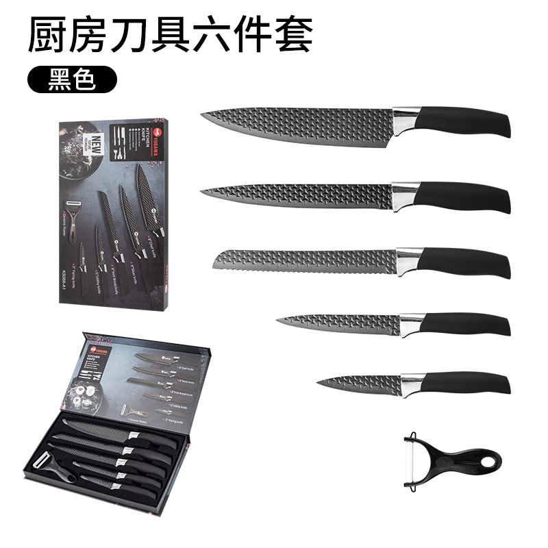 Nuevo estilo transfronterizo de cuchillo de cocina de acero inoxidable cuchillo de corte de verduras negro doméstico mango de diamante cuchillo de mango