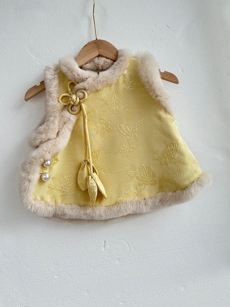 En stock Año Nuevo ropa niñas chaleco invierno estilo nacional cheongsam bebé engrosado chaleco niños Año Nuevo Tang traje superior