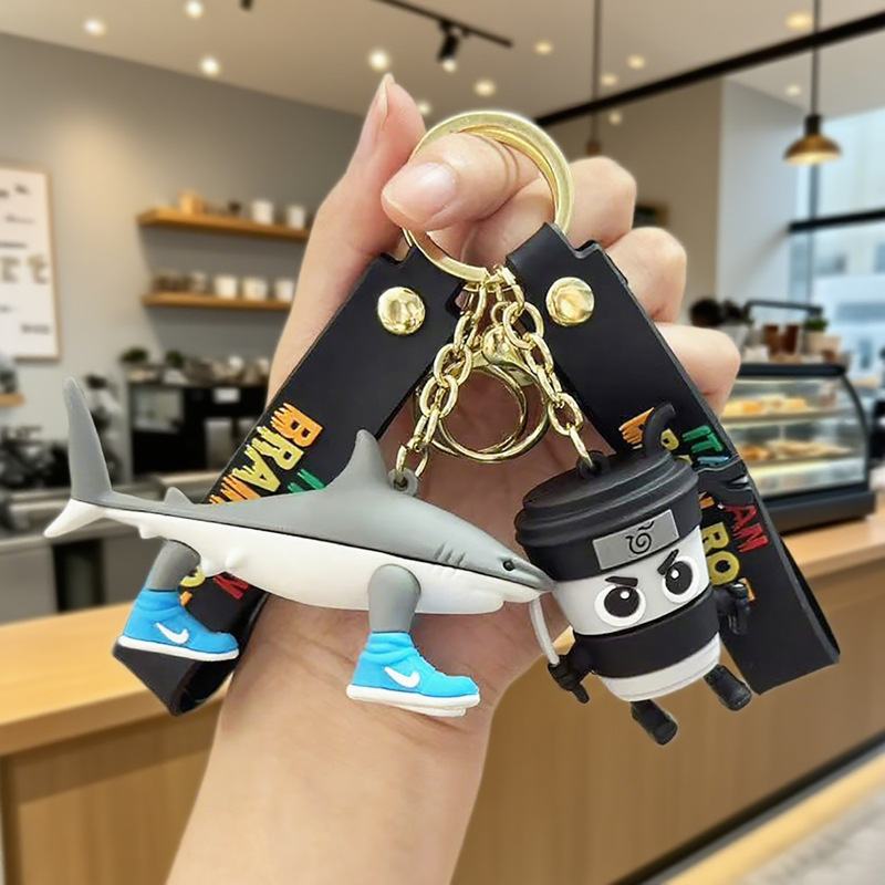 Cross-Border Stick Figure Keychain with Abstract 3D Design, Nike Shark Parody, Car and Bag Decoration Pendant