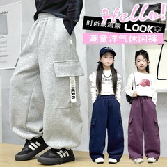 童装儿童工装裤2025新款秋冬季韩版中大童男童女生休闲裤抽绳束脚