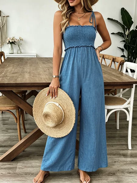 European and American Style Tie-Up Strap Jumpsuit, High-Waisted Elasticated Drapey Wide-Leg Maternity Jumpsuit, Wholesale in Stock