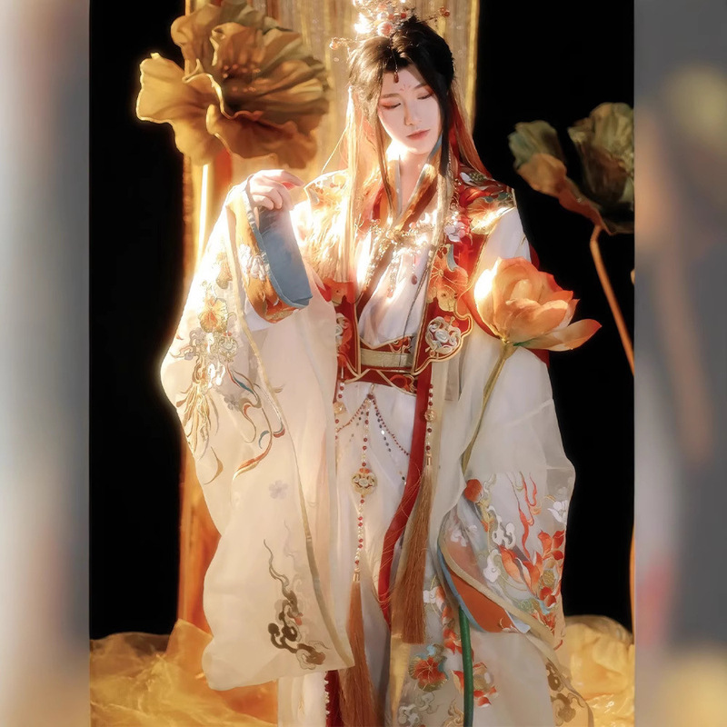 Divine Wings: Northern and Southern Dynasties Wei and Jin Dynasty Martial Arts Style Long Sleeve Shirt with Heavy Embroidery, Ancient Style Waist-Length Cross-Collar Unisex Set