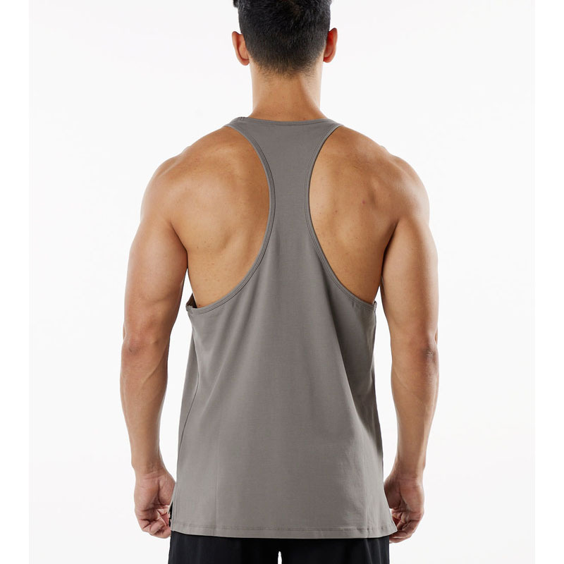New Muscle Fitness Round Neck Vest Cotton Men's Sports and Leisure European and American Large Size Breathable Slit Racer Vest Summer