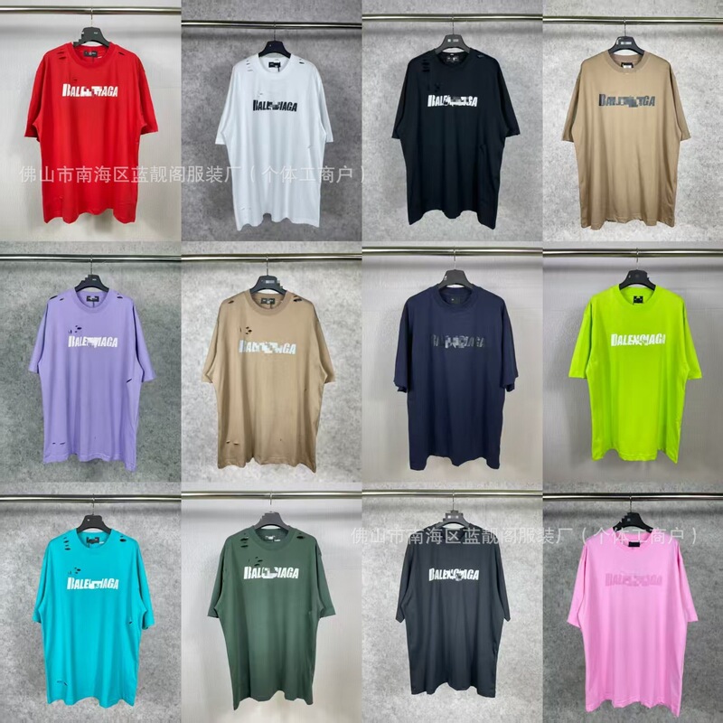Authentic B Brand Trendy Paris High-Quality B Brand Letter Coca-Cola Wave Embroidery Short-Sleeve T-Shirt for Men and Women Couple Style