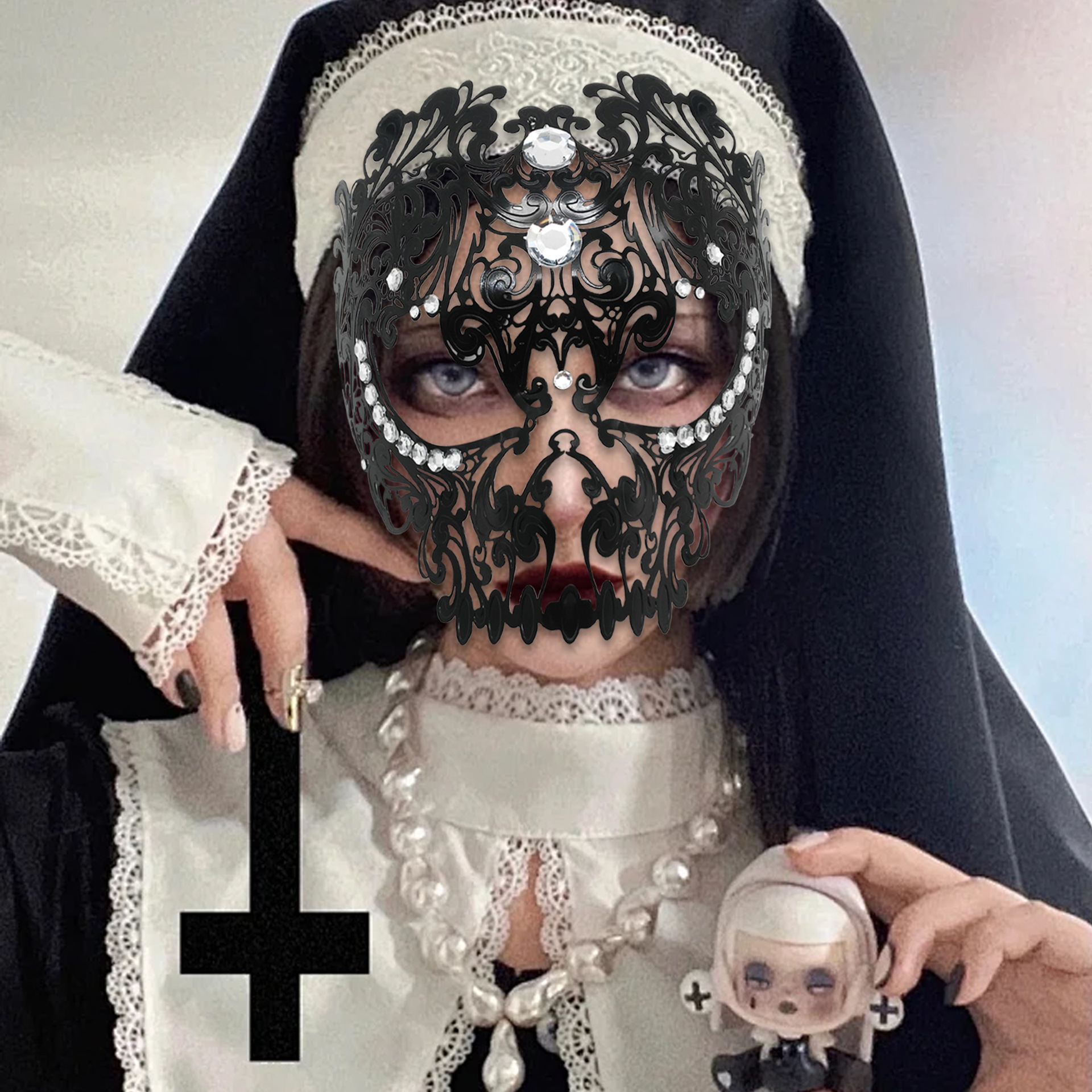 Transfronterizos para máscaras de diamantes de hierro forjado, máscaras de perforación de punto para hombres, máscaras de baile de maquillaje para adultos, máscaras de metal de carnaval