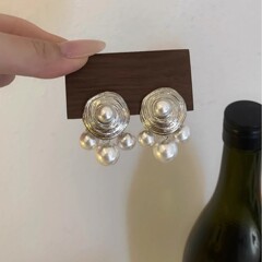 欧美跨境复古文艺金属圆形时尚高级感珍珠名族风耳环复古百搭通勤