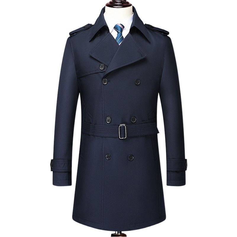 Abrigo de trinchera de calidad para hombre de primavera y otoño para hombre de longitud media gabardina de doble botonadura para hombre image 1