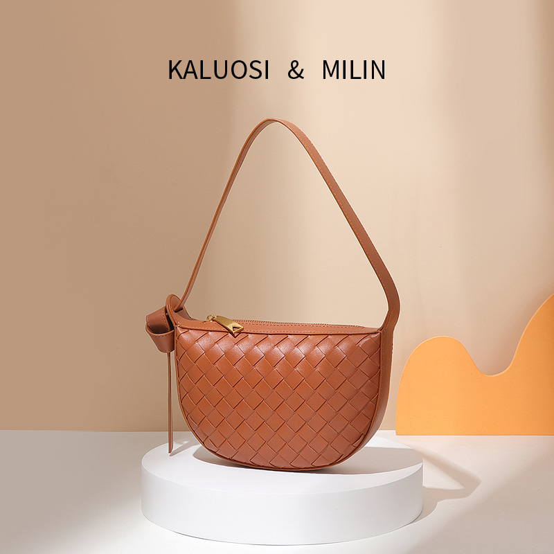 Foreign Trade Woven Bag Fashion Simple Shoulder Bag Zipper Opening Texture Versatile Armpit Bag For Women