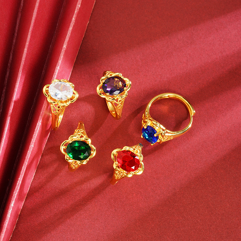 Anillo de oro antiguo vietnamita de arena de oro de boca viva femenina estilo chino estilo retrógrado tide no se desvanece joyería en vivo explosión