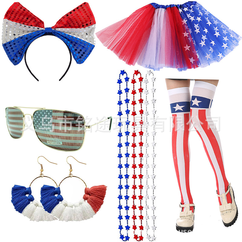 Nuevo traje del Día de la Independencia de los Estados Unidos para hombres y mujeres pulseras deportivas diadema decoración de fiesta diadema diadema del Día de la Independencia accesorios para el cabello