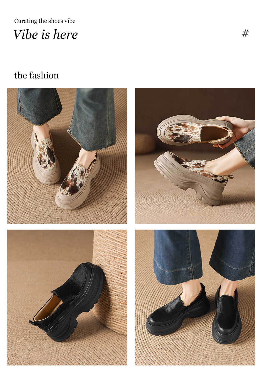Giày loafer nữ đế xuồng platform da lông ngựa gót 7.5 cm — màu đen, màu mơ chi tiết 1