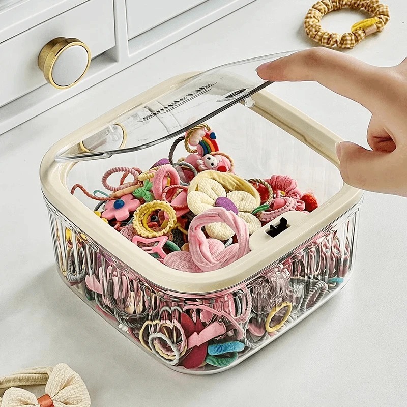 Accesorios para el cabello para niños, caja de almacenamiento, banda de goma para niñas de escritorio, horquilla, horquilla, horquilla, pinza para el cabello, diadema, joyero transparente