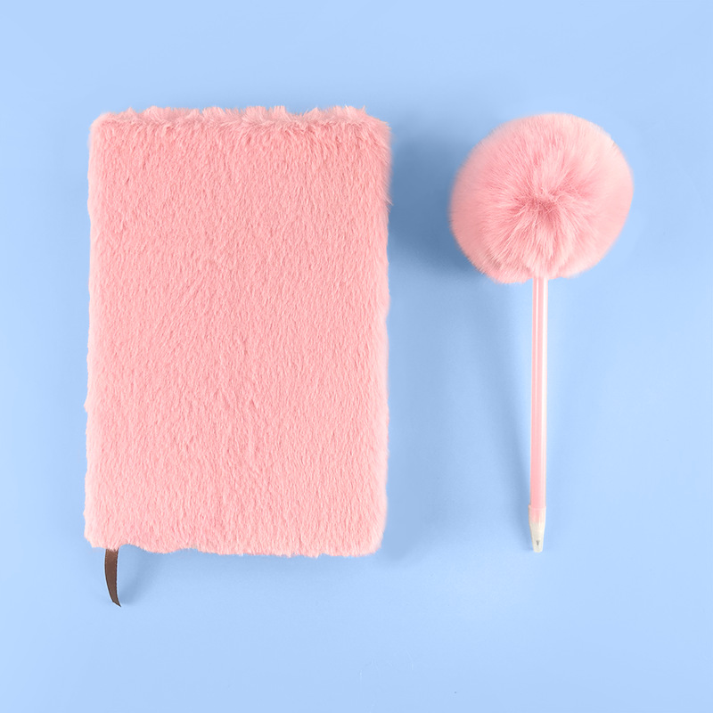 Cross-Border Simple Plush Notebook Plus Pen Prize Gift Furry Cover Diary Note Set Notebook