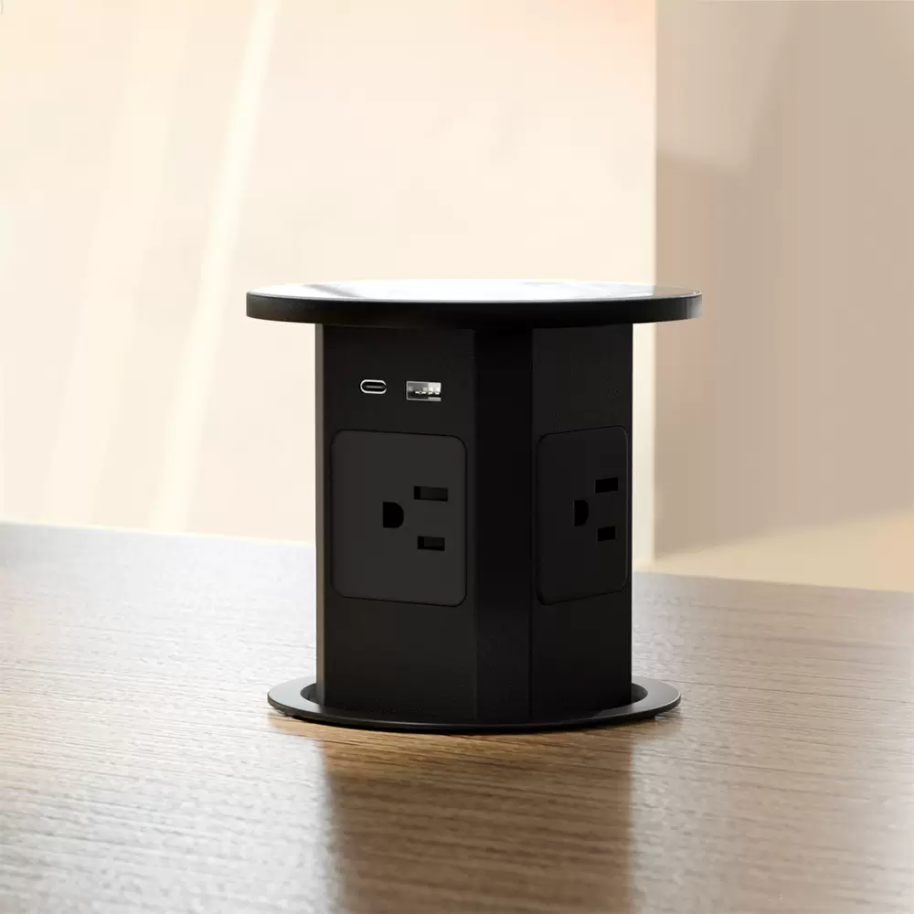 美标美式手动液压升降插座15A无线充USB端口18W快充 110-250V黑色