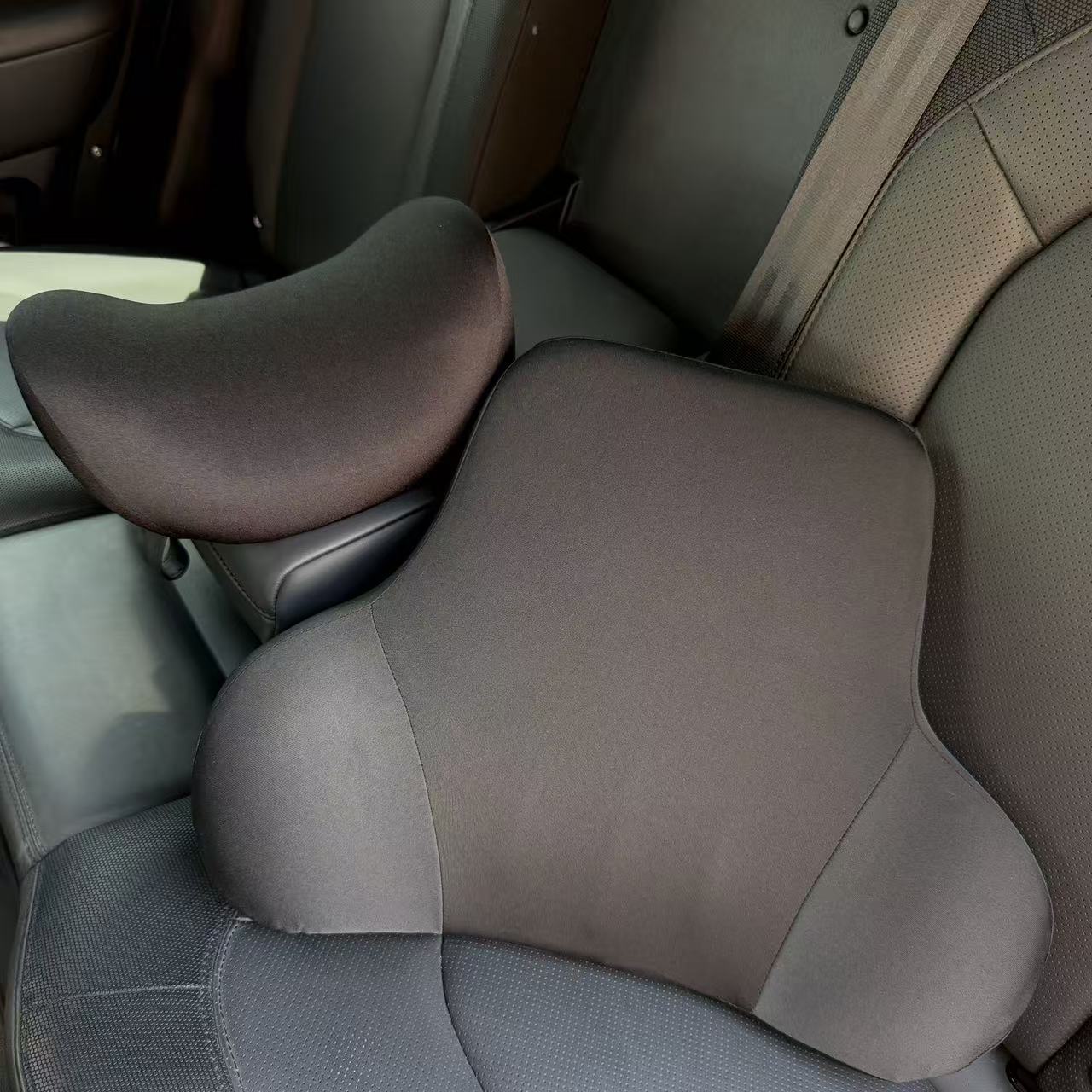 Business-style solid color car headrest and lumbar support set, made of memory foam, skin-friendly and soft, lightweight and compact neck support and back cushion