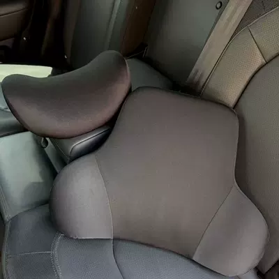Business-style solid color car headrest and lumbar support set, made of memory foam, skin-friendly and soft, lightweight and compact neck support and back cushion (Headrest) - mysterious-black-neck-pillow