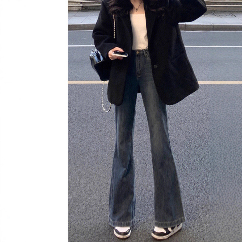 蓝灰色微喇牛仔裤女秋季2025新款大码胖mm高腰显瘦梨型身材喇叭裤|undefined