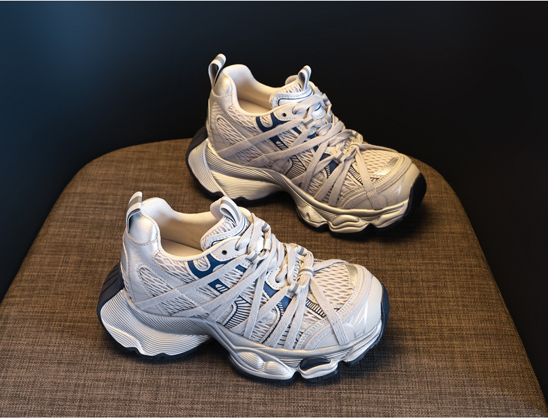 Giày thể thao nữ đế dày lưới thoáng khí phong cách retro chunky sneaker — xanh xám chi tiết 5