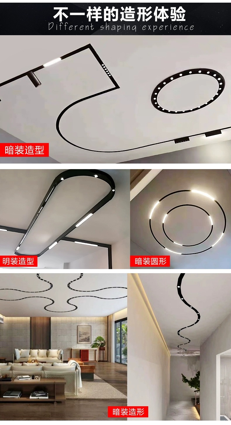 Luz de pista de atracción magnética anular, luz de reflector de riel redondo inteligente incrustada sin borde de montaje oculto para sala de estar dormitorio comedor