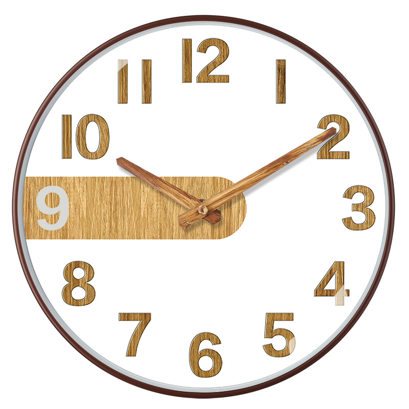 Reloj de pared de 12 pulgadas (30 cm) con acabado cepillado de bambú/madera - Estilo chino moderno - Silencioso - Para sala de estar - Venta transfronteriza