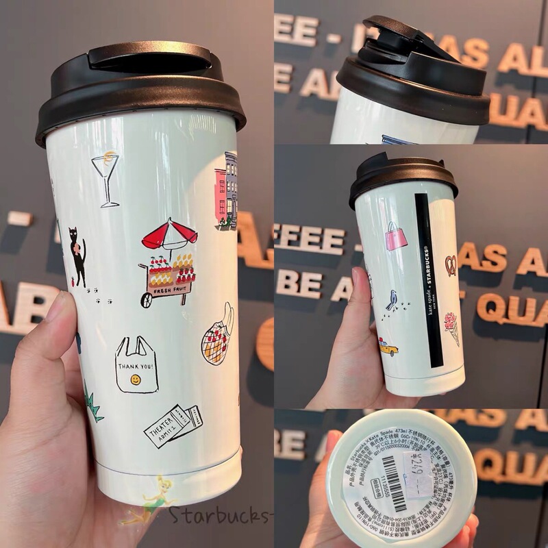 Starbuck Kate Spade Cup Strawberry Plastic Cup Polka Dot Street Scene Stainless Steel Desktop Insulated Water Cup